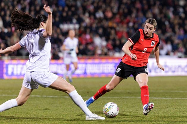 WOMEN SOCCER - FIFA World Cup, WM, Weltmeisterschaft, Fussball 2027, quali, AUT vs NOR MARIA ENZERSDORF,AUSTRIA,03.MAR.26 - WOMEN SOCCER - FIFA Women s World Cup 2027, european qualifiers, international match, Länderspiel, Nationalmannschaft Austria vs Norway. Image shows Ingrid Syrstad Engen (NOR) and Barbara Dunst (AUT). GEPAxpictures xArminxRauthner
