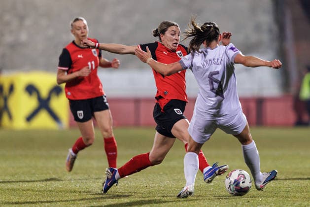 WOMEN SOCCER - FIFA World Cup, WM, Weltmeisterschaft, Fussball 2027, quali, AUT vs NOR MARIA ENZERSDORF,AUSTRIA,03.MAR.26 - WOMEN SOCCER - FIFA Women s World Cup 2027, european qualifiers, international match, Länderspiel, Nationalmannschaft Austria vs Norway. Image shows Barbara Dunst (AUT) and Tuva Hansen (NOR). GEPAxpictures xArminxRauthner