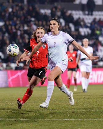WOMEN SOCCER - FIFA World Cup, WM, Weltmeisterschaft, Fussball 2027, quali, AUT vs NOR MARIA ENZERSDORF,AUSTRIA,03.MAR.26 - WOMEN SOCCER - FIFA Women s World Cup 2027, european qualifiers, international match, Länderspiel, Nationalmannschaft Austria vs Norway. Image shows Melanie Brunnthaler (AUT) and Ingrid Syrstad Engen (NOR). GEPAxpictures xArminxRauthner