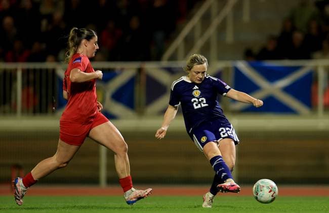 Erin Cuthbert of Scotland attempts a shot on goal Luxembourg Women v Scotland Women, 2027 FIFA Women s World Cup Qualifiers, Group D, Football, Stade mile Mayrisch, Luxembourg - 03 Mar 2026 Stade mile Mayrisch Luxembourg EDITORIAL USE ONLY No use with unauthorised audio, video, data, fixture lists, club league logos or live services. Online in-match use limited to 120 images, no video emulation. No use in betting, games or single club league player publications. Copyright: xGeorgexTewkesbury Shutterstockx 16719926ab