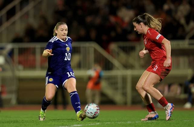 Kirsty Hanson of Scotland in action against Emma Kremer of Luxembourg Luxembourg Women v Scotland Women, 2027 FIFA Women s World Cup Qualifiers, Group D, Football, Stade mile Mayrisch, Luxembourg - 03 Mar 2026 Stade mile Mayrisch Luxembourg EDITORIAL USE ONLY No use with unauthorised audio, video, data, fixture lists, club league logos or live services. Online in-match use limited to 120 images, no video emulation. No use in betting, games or single club league player publications. Copyright: xGeorgexTewkesbury Shutterstockx 16719926ac
