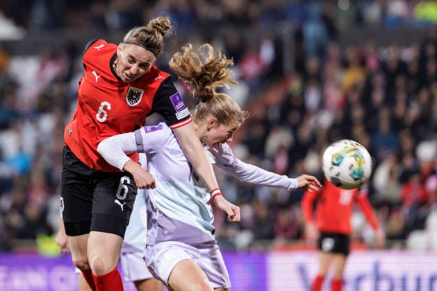 WOMEN SOCCER - FIFA World Cup, WM, Weltmeisterschaft, Fussball 2027, quali, AUT vs NOR MARIA ENZERSDORF,AUSTRIA,03.MAR.26 - WOMEN SOCCER - FIFA Women s World Cup 2027, european qualifiers, international match, Länderspiel, Nationalmannschaft Austria vs Norway. Image shows Katharina Schiechtl (AUT) and Justine Kielland (NOR). GEPAxpictures xArminxRauthner