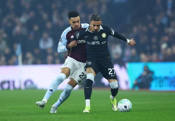 Malo Gusto of Chelsea and Morgan Rogers of Aston Villa Aston Villa v Chelsea, Premier League, Football, Villa Park, Birmingham, UK - 04 Mar 2026Birmingham Villa Park United Kingdom EDITORIAL USE ONLY No use with unauthorised audio, video, data, fixture lists, club league logos or live services. Online in-match use limited to 120 images, no video emulation. No use in betting, games or single club league player publications. Copyright: xMattxWest Shutterstockx 16720016l