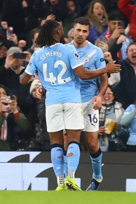 Rodri of Manchester City celebrates scoring to make it 2-1 Manchester City v Nottingham Forest, Premier League, Football, Etihad Stadium, Manchester, UK - 04 Mar 2026Manchester Etihad Stadium United Kingdom EDITORIAL USE ONLY No use with unauthorised audio, video, data, fixture lists, club league logos or live services. Online in-match use limited to 120 images, no video emulation. No use in betting, games or single club league player publications. Copyright: xPaulxCurrie Shutterstockx 16720019bl