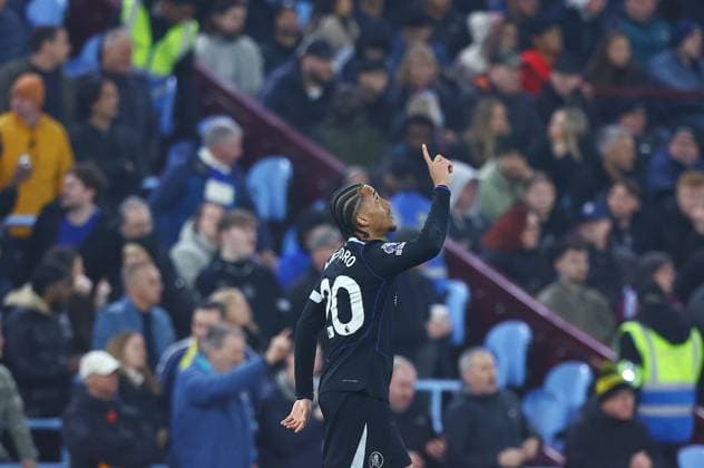 Joao Pedro of Chelsea celebrates scoring a goal to make it 1-4 Aston Villa v Chelsea, Premier League, Football, Villa Park, Birmingham, UK - 04 Mar 2026Birmingham Villa Park United Kingdom EDITORIAL USE ONLY No use with unauthorised audio, video, data, fixture lists, club league logos or live services. Online in-match use limited to 120 images, no video emulation. No use in betting, games or single club league player publications. Copyright: xMattxWest Shutterstockx 16720016al