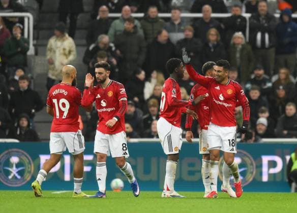 Casemiro of Manchester United, ManU celebrates scoring their first goal Newcastle United v Manchester United, Premier League, Football, St James Park, Newcastle, UK - 04 Mar 2026Newcastle St James Park United Kingdom EDITORIAL USE ONLY No use with unauthorised audio, video, data, fixture lists, club league logos or live services. Online in-match use limited to 120 images, no video emulation. No use in betting, games or single club league player publications. Copyright: xRichardxLee Shutterstockx 16723964aj