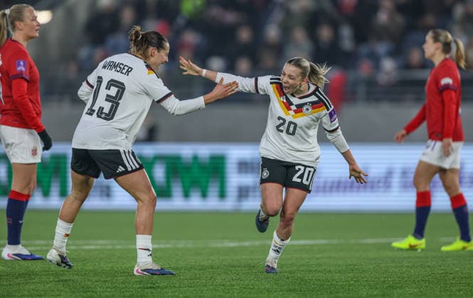 NOR, Stavanger, Norwegen vs Deutschland, Länderspiel, Fussball, FIFA, Spielzeit 2026 2027, WM-Qualifikation, Viking-Stadion, 2. Spieltag im Bild: Elisa Senß (Deutschland Frauen 20), 1:0, Tor, Jubel und Freude, Emotionen, mal DFB DFL REGULATIONS PROHIBIT ANY USE OF PHOTOGRAPHS AS IMAGE SEQUENCES AND OR QUASI-VIDEO, 07.03.2026 Copyright: HMBxMedia HendrikxHamelau
