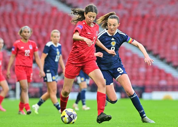 Caroline Weir of Scotland and Amal Cherkane of Luxembourg Scotland Women v Luxembourg Women, 2027 FIFA Women s World Cup Qualifiers, Group D, Football, Hampden Park, Glasgow, Scotland, UK - 07 Mar 2026Glasgow Hampden Park Scotland United Kingdom EDITORIAL USE ONLY No use with unauthorised audio, video, data, fixture lists, club league logos or live services. Online in-match use limited to 120 images, no video emulation. No use in betting, games or single club league player publications. Copyright: xMarkxRunnacles Shutterstockx 16723654bd