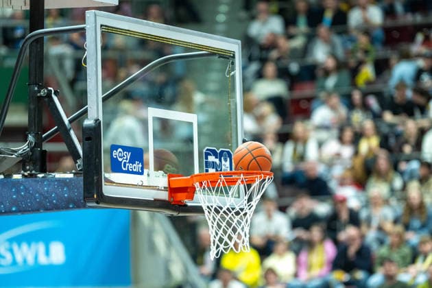 Korbanlage mit 60 Jahre BBL, GER, MHP Riesen vs. Veolia Towers Hamburg, Basketball Bundesliga, easycredit BBL, 23. Spieltag, Spielzeit 2025 2026, 08.03.2026, GER, MHP Riesen vs. Veolia Towers Hamburg, Basketball Bundesliga, easycredit BBL, 23. Spieltag, Spielzeit 2025 2026, 08.03.2026 Ludwigsburg Copyright: xEibner-Pressefoto SaschaxWaltherx EP_EER