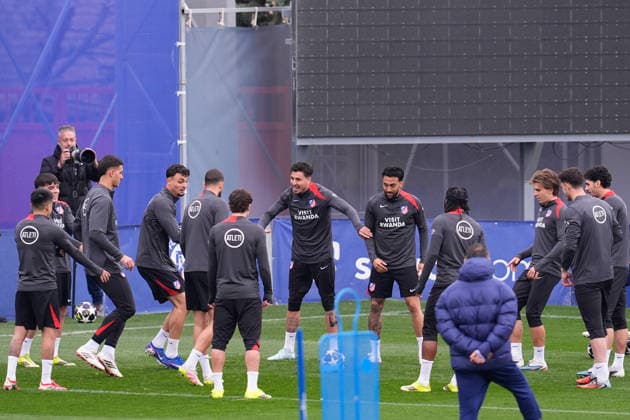 March 9, 2026, Majadahonda, Madrid, Spain: Marc Pubill, Jose Maria Gimenez and Nico Gonzalez during the training day of Atletico de Madrid ahead the UEFA Champions League 2025 26 match against Tottenham Hotspur at Ciudad Deportiva Wanda Atletico de Madrid on March 09, 2026, in Majadahonda, Madrid, Spain. Atletico De Madrid Training Session And press conference, PK, Pressekonferenz - UEFA Champions League 2025 26 - ZUMAa181 20260309_zaa_a181_033 Copyright: xDennisxAgyemanx