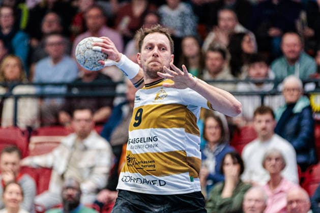 Julius Dierberg (HC Elbflorenz 2006, 09) im Torwurf GER, TuS N-Luebbecke vs. HC Elbflorenz 2006, Handball, 2. Bundesliga, 23. Spieltag, Spielzeit 2025 2026, 09.03.2026 GER, TuS N-Luebbecke vs. HC Elbflorenz 2006, Handball, 2. Bundesliga, 23. Spieltag, Spielzeit 2025 2026, 09.03.2026 Luebbecke Copyright: xEibner-Pressefoto JanxRollingerx EP_JSK