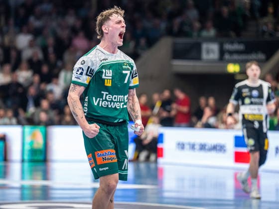 Victor Kloeve (Frisch Auf Goeppingen, 07) jubelt lautstark, Frisch Auf Goeppingen vs. ThSV Eisenach, Handball, 1. Bundesliga, Herren, Spielzeit 2025 2026, 09.03.2026, Frisch Auf Goeppingen vs. ThSV Eisenach, Handball, 1. Bundesliga, Herren, Spielzeit 2025 2026, 09.03.2026 Goeppingen Copyright: xEibner-Pressefoto MichaelxSchmidx EP_MST