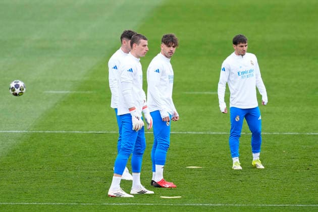 March 10, 2026, Valdebebas, Madrid, Spain: Andriy Lunin, Raul Asencio and Brahim Diaz during the training day of Real Madrid ahead the UEFA Champions League 2025 26, Round of 16 first leg, football match against Manchester City at Ciudad Deportiva Real Madrid on March 10, 2026, in Valdebebas, Madrid, Spain. Valdebebas Spain - ZUMAa181 20260310_zaa_a181_001 Copyright: xOscarxJ.xBarrosox