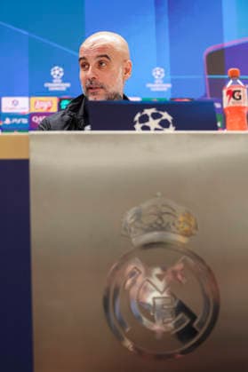 March 10, 2026, Madrid, Madrid, Spain: Pep Guardiola, head coach, attends the press conference, PK, Pressekonferenz of Manchester City ahead the UEFA Champions League 2025 26, Round of 16 first leg, football match against Real Madrid at Santiago Bernabeu stadium on March 10, 2026, in Madrid, Spain. Manchester City Press Conference - UEFA Champions League 2025 26 Round Of 16 First Leg - ZUMAa181 20260310_zaa_a181_042 Copyright: xIrinaxR.xHipolitox