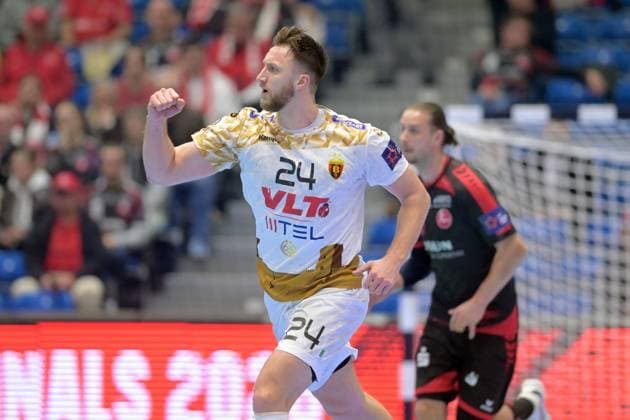 Jubel bei Dmytro Horiha (HC Vardar 24) , GER, MT Melsungen - HC Vardar 1961 PRO Skopje (MKD), Handball, EHF European League Maenner, Main Round, Saison 2025 2026, 10.03.2026, GER, MT Melsungen - HC Vardar Skopje, Handball, EHF Maenner, Main Round, Saison 2025 2026, 10.03.2026 Kassel Copyright: xEibner-Pressefotox xRolandxSippelx EP_RSL