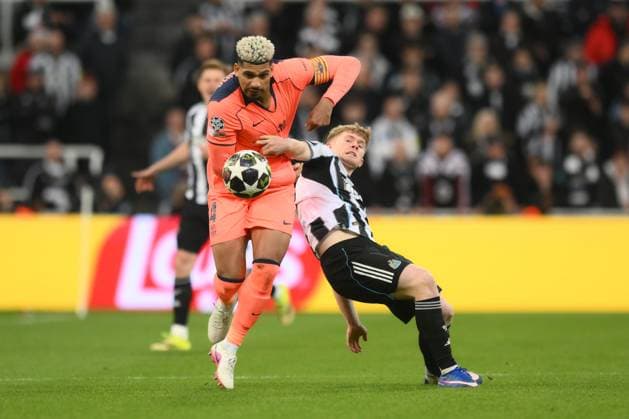Ronald Araujo of Barcelona and Lewis Hall of Newcastle United Newcastle United v Barcelona, UEFA Champions League, Round of 16, First Leg, Football, St James Park, Newcastle, UK - 10 Mar 2026Newcastle St James Park United Kingdom EDITORIAL USE ONLY No use with unauthorised audio, video, data, fixture lists, club league logos or live services. Online in-match use limited to 120 images, no video emulation. No use in betting, games or single club league player publications. Copyright: xRichardxLee Shutterstockx 16740284bn