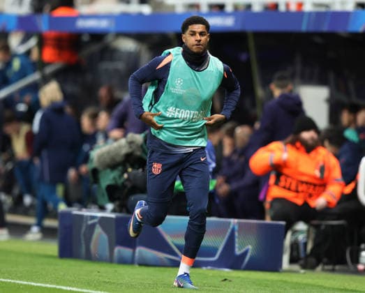 Newcastle Upon Tyne, England, 10th March 2026. Marcus Rashford of FC Barcelona, Barca warms up during the Newcastle United vs FC Barcelona UEFA Champions League match at St. James Park, Newcastle Upon Tyne. Picture credit should read: Nigel Roddis Sportimage EDITORIAL USE ONLY. No use with unauthorised audio, video, data, fixture lists, club league logos or live services. Online in-match use limited to 120 images, no video emulation. No use in betting, games or single club league player publications. SPI_045_NR_NEWC_BARCx SPI-4596-0045