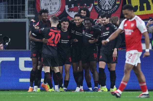 GER, UEFA CL, Achtelfinale, Bayer 04 Leverkusen (GER) vs. FC Arsenal (ENG), 11.03.2026, BayArena, Leverkusen, GER, UEFA CL, Achtelfinale, Bayer 04 Leverkusen (GER) vs. FC Arsenal (ENG), , im Bild: 1:0 fuer Leverkusen durch Robert Andrich (Leverkusen 8), Torjubel Jubel Jubellauf, Edmond Tapsobsa (Leverkusen 12), Ibrahim Maza (Leverkusen 30), Ãlex Grimaldo (Leverkusen 20), Martin Terrier (Leverkusen 11), Aleix Garcia (Leverkusen 24), Ernest Poku (Leverkusen 19),