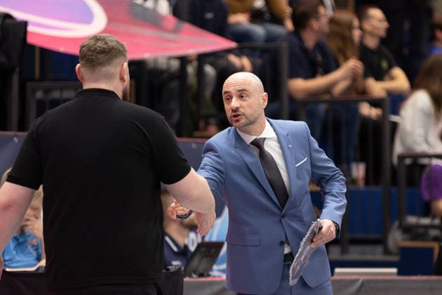 Matej Musil (BKO, Haed Coach), Milenko Bogicevic (MBC, Head Coach), Syntainics MBC vs. BK Olomoucko, European North Basketball League, Achtelfinale, 2025 26, Deutschland, Tschechien, 11.03.2026. Weissenfels Stadthalle Sachsen-Anhalt Deutschland