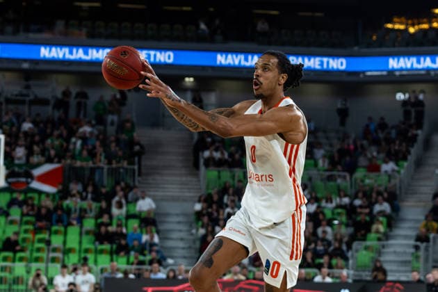 GER, BKT EuroCup, Saison 2025 2026, Achteffinale, Cedevita Olimpija Ljubljana- Niners Chemnitz 11.03.2026, Arena Stozice, Ljubljana, GER, BKT EuroCup, Saison 2025 2026, Achteffinale, Cedevita Olimpija Ljubljana- Niners Chemnitz Kevin Yebo (Niners Chemnitz, 0) Foto Alexander Trienitz Ljubljana Arena Stozice Slowenien