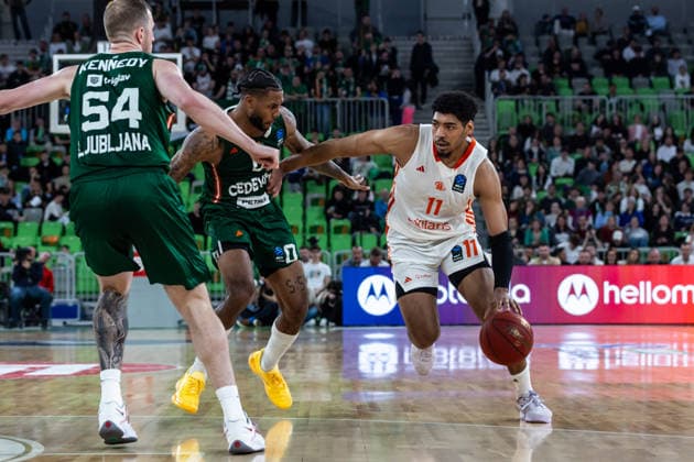 GER, BKT EuroCup, Saison 2025 2026, Achteffinale, Cedevita Olimpija Ljubljana- Niners Chemnitz 11.03.2026, Arena Stozice, Ljubljana, GER, BKT EuroCup, Saison 2025 2026, Achteffinale, Cedevita Olimpija Ljubljana- Niners Chemnitz Kostja Mushidi (Niners Chemnitz, 11) Foto Alexander Trienitz Ljubljana Arena Stozice Slowenien