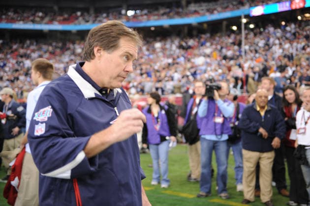 Feb 03, 2008 - Glendale, Arizona, USA - New England Patriots coach BILL BELICHICK walks on the field prior to the start Super Bowl XLII at University of Phoenix Stadium. The New England Patriots who went unbeaten during their 2007 season faced the New York Giants. Copyright: xKarlxMondonx