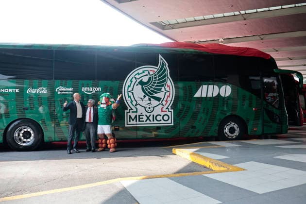 March 11, 2026, Mexico City, Cdmx, Mexico: At the Eastern Bus Terminal (TAPO), the bus company Autobuses de Oriente (ADO) unveiled the official bus of the Mexican National Football Team, which will transport them throughout the 2026 FIFA World Cup, WM, Weltmeisterschaft, Fussball This brand-new bus features details and logos of the team, along with the slogan Lovers of Pride. LUIS VALDIVIA FIGUEROA, General Manager of TAPO, emphasized that this initiative connects sports and national identity with the millions of football fans. Mexico City Mexico - ZUMAp204 20260311_zip_p204_008 Copyright: xJosuexPerezx