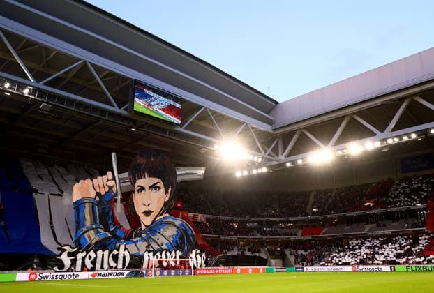 A pre match tifo display. Lille v Aston Villa, UEFA Europa League, Round of 16, First Leg, Football, Stade Pierre-Mauroy, Lille, France - 12 Mar 2026Lille Stade Pierre-Mauroy France EDITORIAL USE ONLY No use with unauthorised audio, video, data, fixture lists, club league logos or live services. Online in-match use limited to 120 images, no video emulation. No use in betting, games or single club league player publications. Copyright: xJamesxMarsh Shutterstockx 16746748ai