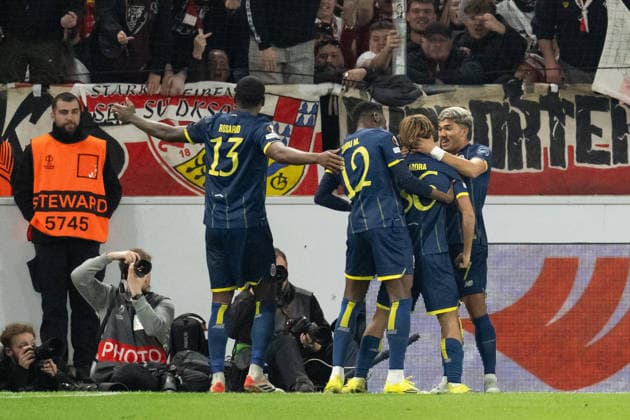 Tor zum 0:2 durch Rodrigo Mora (FC Porto, 86). jubel, Torjubel. GER, VfB Stuttgart vs. FC Porto, Fussball, UEFA Europa League, Herren, Achtelfinale, Hinspiel, Spielzeit 2025 2026, 13.03.2026, GER, VfB Stuttgart vs. FC Porto, Fussball, UEFA Europa League, Herren, Achtelfinale, Hinspiel, Spielzeit 2025 2026, 13.03.2026 Stuttgart Copyright: xEibner-Pressefoto WolfgangxFrankx EP_WFK