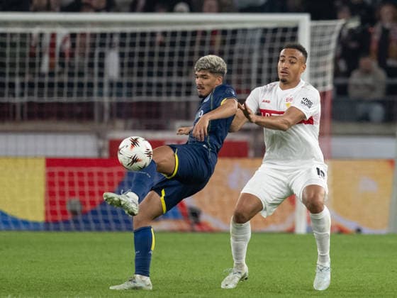 v.li. William Gomes (FC Porto, 07), Jamie Leweling (VfB Stuttgart 18) GER, VfB Stuttgart vs. FC Porto, Fussball, UEFA Europa League, Herren, Achtelfinale, Hinspiel, Spielzeit 2025 2026, 13.03.2026, GER, VfB Stuttgart vs. FC Porto, Fussball, UEFA Europa League, Herren, Achtelfinale, Hinspiel, Spielzeit 2025 2026, 13.03.2026 Stuttgart Copyright: xEibner-Pressefoto WolfgangxFrankx EP_WFK