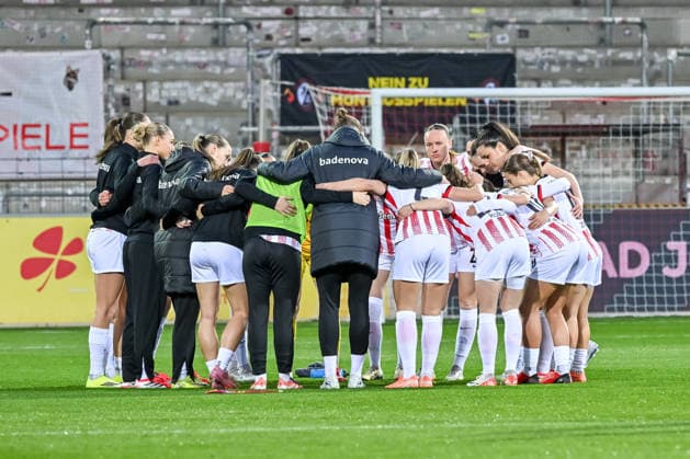 Team SC Freiburg GER, SC Freiburg - 1. FC Nuernberg, Frauen-Fussball, Google Pixel Frauen-Bundesliga, 20. Spieltag, Saison 2025 2026, 13.03.2026 DFB REGULATIONS PROHIBIT ANY USE OF PHOTOGRAPHS AS IMAGE SEQUENCES AND OR QUASI-VIDEO GER, SC Freiburg - 1. FC Nuernberg, Frauen-Fussball, Google Pixel Frauen-Bundesliga, 20. Spieltag, Saison 2025 2026, 13.03.2026 Freiburg Copyright: xEibner-Pressefoto ThomasxHessx EP_THS