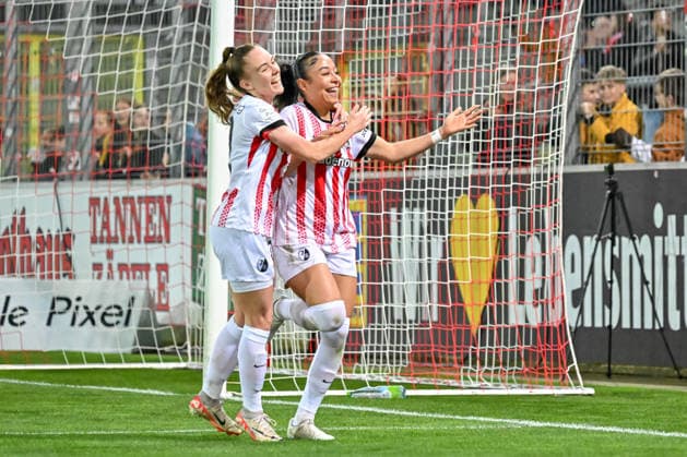 Jubel nach dem Tor zum 1:0 durch Nicole Ojukwu (SC Freiburg, 06) GER, SC Freiburg - 1. FC Nuernberg, Frauen-Fussball, Google Pixel Frauen-Bundesliga, 20. Spieltag, Saison 2025 2026, 13.03.2026 DFB REGULATIONS PROHIBIT ANY USE OF PHOTOGRAPHS AS IMAGE SEQUENCES AND OR QUASI-VIDEO GER, SC Freiburg - 1. FC Nuernberg, Frauen-Fussball, Google Pixel Frauen-Bundesliga, 20. Spieltag, Saison 2025 2026, 13.03.2026 Freiburg Copyright: xEibner-Pressefoto ThomasxHessx EP_THS