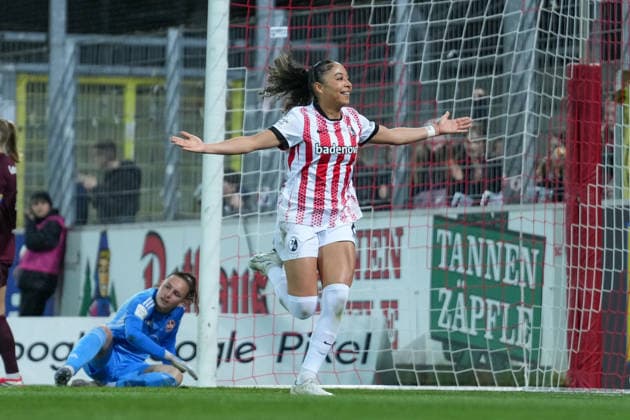 Nicole Ojukwu (SC Freiburg, 06) Torjubel, Emotionen, Jubel, Torerfolg, Abschluss, Treffer , Deutschland, Fussball, GooglePixel Frauen-Bundesliga, 20.Spieltag, 2025 2026, SC Freiburg vs. 1. FC Nürnberg, 13.03.2026, Dreisamstadion, Freiburg, Deutschland DFB REGULATIONS PROHIBIT ANY USE OF PHOTOGRAPHS AS IMAGE SEQUENCES AND OR QUASI-VIDEO. Freiburg Dreisamstadion Baden-Wuerttemberg Deutschland Copyright: xArnexAmbergx