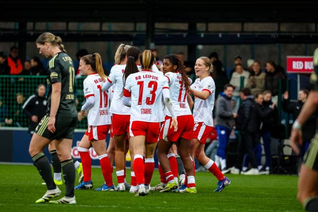 Annabel Schasching (RB Leipzig Frauen, 16), Sandra Starke (RB Leipzig Frauen, 13), Delice Boboy (RB Leipzig Frauen, 17), Emilia Asgeirsdottir (RB Leipzig Frauen, 08) Jubel, Torjubel, jubelt ueber Tor zum 2:1, RB Leipzig Frauen vs. 1. FC Union Berlin Frauen, Fussball, Google Pixel Frauen-Bundesliga, 20. Spieltag, Saison 2025 2026, 14.03.2026 ,¨ DFL REGULATIONS PROHIBIT ANY USE OF PHOTOGRAPHS AS IMAGE SEQUENCES AND OR QUASI-VIDEO,¨ RB Leipzig Frauen vs. 1. FC Union Berlin Frauen, Fussball, Google Pixel Frauen-Bundesliga, 20. Spieltag, Saison 2025 2026, 14.03.2026 Leipzig Copyright: xEibner-Pressefoto LauraxRoemerx EP_LRR