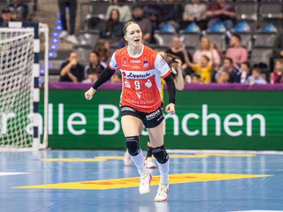 Nieke Kuehne (HSG Blomberg-Lippe, 09) jubelt nach einem Tor, Borussia Dortmund vs. HSG Blomberg-Lippe, Handball, DHB Pokal Haushahn Final 4, Spielzeit 2025 2026, 14.03.2026 Borussia Dortmund vs. HSG Blomberg-Lippe, Handball, DHB Pokal Haushahn Final 4, Spielzeit 2025 2026, 14.03.2026 Stuttgart Copyright: xMichaelxSchmidt Eibner-Pressefotx EP_MST
