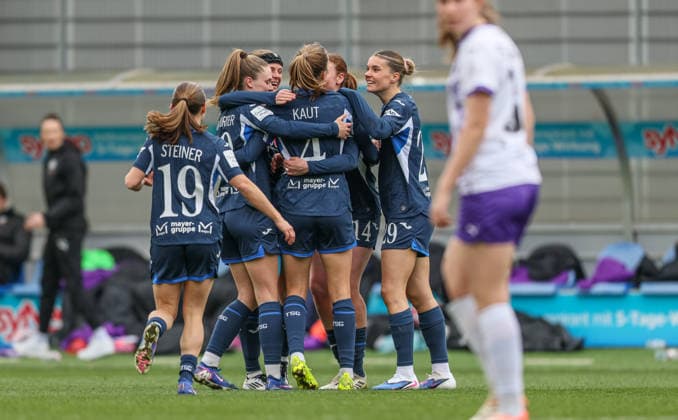 GER, Hoffenheim, TSG Hoffenheim vs SGS Essen, Google Pixel Frauen Bundesliga, Fussball, DFB, Spielzeit 2025 2026, Dietmar-Hopp-Stadion, 20. Spieltag im Bild: Lisann Kaut (TSG Hoffenheim Frauen 4) erzielt das 2:0, im Tor, Jubel und Freude, Emotionen, Selina Cerci (TSG Hoffenheim Frauen 29) DFB DFL REGULATIONS PROHIBIT ANY USE OF PHOTOGRAPHS AS IMAGE SEQUENCES AND OR QUASI-VIDEO, 15.03.2026 Copyright: HMBxMedia HendrikxHamelau