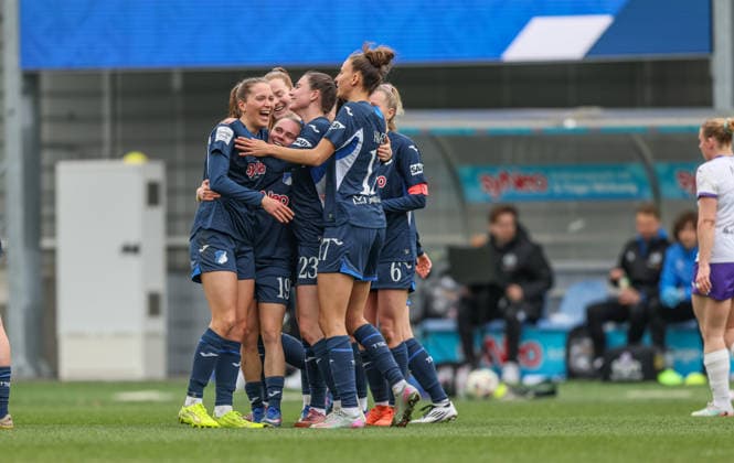 GER, Hoffenheim, TSG Hoffenheim vs SGS Essen, Google Pixel Frauen Bundesliga, Fussball, DFB, Spielzeit 2025 2026, Dietmar-Hopp-Stadion, 20. Spieltag im Bild: Lisann Kaut (TSG Hoffenheim Frauen 4) erzielt das 2:0, im Tor, Jubel und Freude, Emotionen DFB DFL REGULATIONS PROHIBIT ANY USE OF PHOTOGRAPHS AS IMAGE SEQUENCES AND OR QUASI-VIDEO, 15.03.2026 Copyright: HMBxMedia HendrikxHamelau