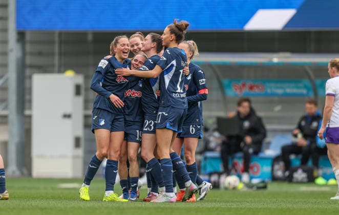 GER, Hoffenheim, TSG Hoffenheim vs SGS Essen, Google Pixel Frauen Bundesliga, Fussball, DFB, Spielzeit 2025 2026, Dietmar-Hopp-Stadion, 20. Spieltag im Bild: Lisann Kaut (TSG Hoffenheim Frauen 4) erzielt das 2:0, im Tor, Jubel und Freude, Emotionen DFB DFL REGULATIONS PROHIBIT ANY USE OF PHOTOGRAPHS AS IMAGE SEQUENCES AND OR QUASI-VIDEO, 15.03.2026 Copyright: HMBxMedia HendrikxHamelau