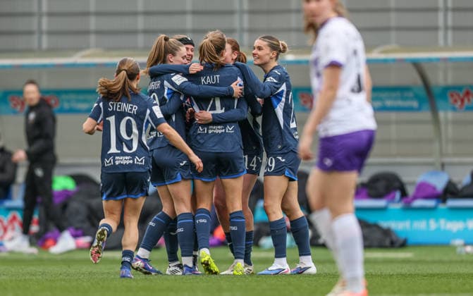 GER, Hoffenheim, TSG Hoffenheim vs SGS Essen, Google Pixel Frauen Bundesliga, Fussball, DFB, Spielzeit 2025 2026, Dietmar-Hopp-Stadion, 20. Spieltag im Bild: Lisann Kaut (TSG Hoffenheim Frauen 4) erzielt das 2:0, im Tor, Jubel und Freude, Emotionen, Selina Cerci (TSG Hoffenheim Frauen 29) DFB DFL REGULATIONS PROHIBIT ANY USE OF PHOTOGRAPHS AS IMAGE SEQUENCES AND OR QUASI-VIDEO, 15.03.2026 Copyright: HMBxMedia HendrikxHamelau