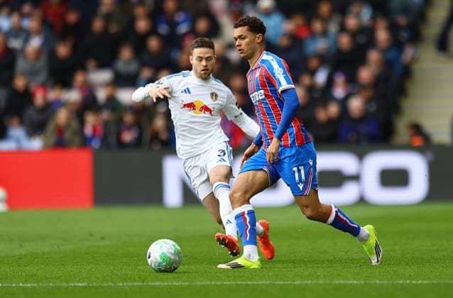 Brennan Johnson of Crystal Palace and Gabriel Gudmundsson of Leeds United Crystal Palace v Leeds United, Premier League, Football, Selhurst Park, London, UK - 15 Mar 2026London Selhurst Park United Kingdom EDITORIAL USE ONLY No use with unauthorised audio, video, data, fixture lists, club league logos or live services. Online in-match use limited to 120 images, no video emulation. No use in betting, games or single club league player publications. Copyright: xMichaelxZemanek Shutterstockx 16757310n