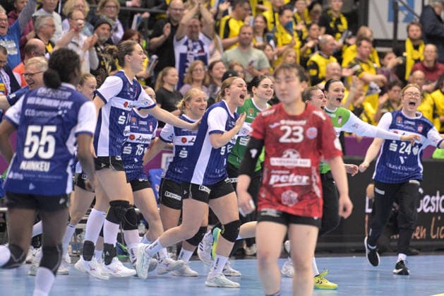Jubel bei der HSG Blomber-Lippe ueber den 3.Platz Thueringer HC vs. HSG Blomberg-Lippe, Handball, Frauen, DHB Pokal Haushahn Final 4, Spiel um Platz 3, Saison 2025 2026, 15.03.2026 Thueringer HC vs. HSG Blomberg-Lippe, Handball, Frauen, DHB Pokal Haushahn Final 4, Spiel um Platz 3, Saison 2025 2026, 15.03.2026 Stuttgart Copyright: xEibner-Pressefoto TobiasxBaurx EP_TBR