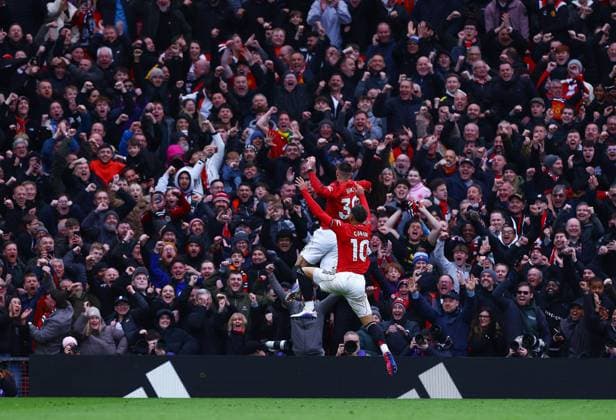 Benjamin Sesko of Manchester United, ManU celebrates scoring a goal to make it 3-1 Manchester United v Aston Villa, Premier League, Football, Old Trafford, Manchester, UK - 15 Mar 2026Manchester Old Trafford United Kingdom EDITORIAL USE ONLY No use with unauthorised audio, video, data, fixture lists, club league logos or live services. Online in-match use limited to 120 images, no video emulation. No use in betting, games or single club league player publications. Copyright: xMattxWest Shutterstockx 16757312ad