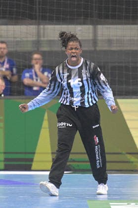 Vanessa Fehr (HSG Bensheim Auerbach, 16) im Tor Jubel nach Parade Tor HSG Bensheim Auerbach vs. BVB Borussia Dortmund Handball, Handball, Frauen, DHB Pokal Haushahn Final 4, Finale, Saison 2025 2026, 15.03.2026 HSG Bensheim Auerbach vs. BVB Borussia Dortmund Handball, Handball, Frauen, DHB Pokal Haushahn Final 4, Finale, Saison 2025 2026, 15.03.2026 Stuttgart Copyright: xEibner-Pressefoto TobiasxBaurx EP_TBR