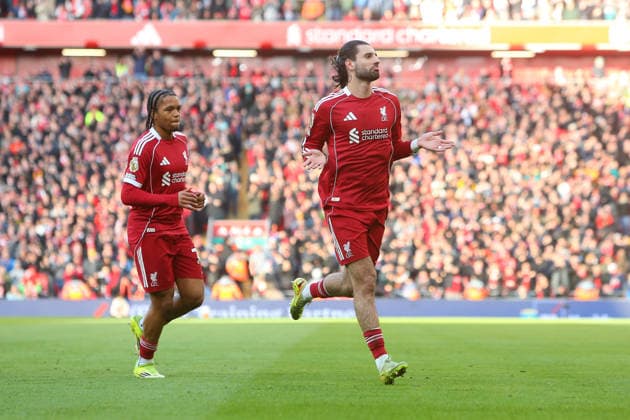 Dominik Szoboszlai of Liverpool celebrates scoring their sides first goal Liverpool v Tottenham Hotspur, Premier League, Football, Anfield, Liverpool, UK - 15 Mar 2026Liverpool Anfield United Kingdom EDITORIAL USE ONLY No use with unauthorised audio, video, data, fixture lists, club league logos or live services. Online in-match use limited to 120 images, no video emulation. No use in betting, games or single club league player publications. Copyright: xPhilxOldham Shutterstockx 16757322u