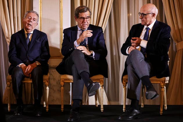 March 16, 2026, Barcelona, Barcelona, Spain: Javier Godo, Count of Godo, Xavier Pujol, CEO of the Barcelona Open Banc Sabadell and Josep Oliu, Director of Banco Sabadell during the presentation of the ATP, Tennis Herren 500 Barcelona Open Banc Sabadell - 73nd Conde de Godo Trophy at Palauet Albeniz on March 16, 2026 in Barcelona, Spain. Barcelona Spain - ZUMAa181 20260316_zaa_a181_011 Copyright: xJavierxBorregox