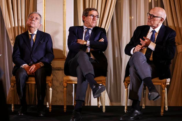 March 16, 2026, Barcelona, Barcelona, Spain: Javier Godo, Count of Godo, Xavier Pujol, CEO of the Barcelona Open Banc Sabadell and Josep Oliu, Director of Banco Sabadell during the presentation of the ATP, Tennis Herren 500 Barcelona Open Banc Sabadell - 73nd Conde de Godo Trophy at Palauet Albeniz on March 16, 2026 in Barcelona, Spain. Barcelona Spain - ZUMAa181 20260316_zaa_a181_012 Copyright: xJavierxBorregox