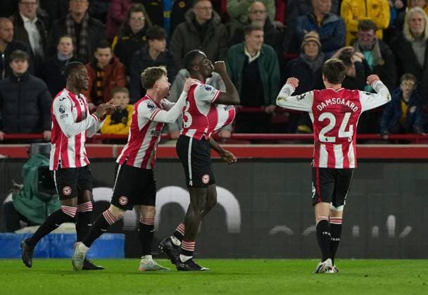 Michael Kayode of Brentford celebrates scoring his first ever goal for Brentford Brentford v Wolverhampton Wanderers, Premier League, Football, Gtech Community Stadium, London, UK - 16 Mar 2026London Gtech Community Stadium United Kingdom EDITORIAL USE ONLY No use with unauthorised audio, video, data, fixture lists, club league logos or live services. Online in-match use limited to 120 images, no video emulation. No use in betting, games or single club league player publications. Copyright: xJedxLeicester Shutterstockx 16776303h
