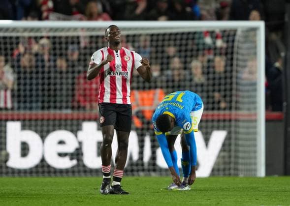Michael Kayode of Brentford celebrates scoring his first ever goal for Brentford Brentford v Wolverhampton Wanderers, Premier League, Football, Gtech Community Stadium, London, UK - 16 Mar 2026London Gtech Community Stadium United Kingdom EDITORIAL USE ONLY No use with unauthorised audio, video, data, fixture lists, club league logos or live services. Online in-match use limited to 120 images, no video emulation. No use in betting, games or single club league player publications. Copyright: xJedxLeicester Shutterstockx 16776303i