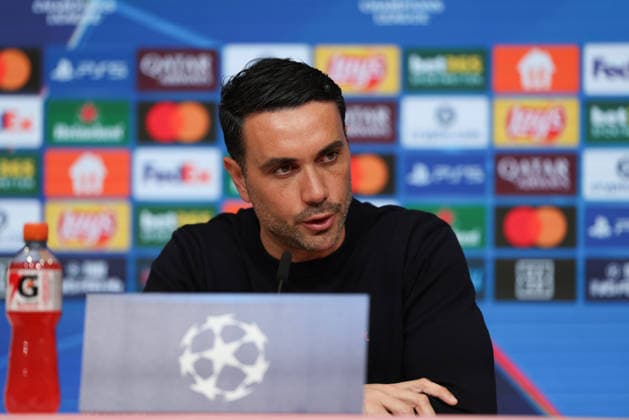Raffaele Palladino (Atalanta Bergamo, Chef-Trainer) bei der Pressekonferenz, GER, Internationale Pressekonferenz, Atalanta Bergamo, Fussball, UEFA Champions League, Achtelfinale, Rueckspiel, Saison 2025 2026, 17.03.2026, GER, Internationale Pressekonferenz, Atalanta Bergamo, Fussball, UEFA Champions League, Achtelfinale, Rueckspiel, Saison 2025 2026, 17.03.2026 Muenchen Copyright: xEibner-Pressefoto JennixMaulx EP_JML