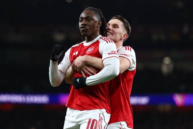 Eberechi Eze of Arsenal celebrates after scoring a goal (1-0) Arsenal v Bayer 04 Leverkusen, UEFA Champions League, Round of 16, Second Leg, Football, Emirates Stadium, London, UK - 17 Mar 2026London Emirates Stadium United Kingdom EDITORIAL USE ONLY No use with unauthorised audio, video, data, fixture lists, club league logos or live services. Online in-match use limited to 120 images, no video emulation. No use in betting, games or single club league player publications. Copyright: xSimonxDael Shutterstockx 16776376an